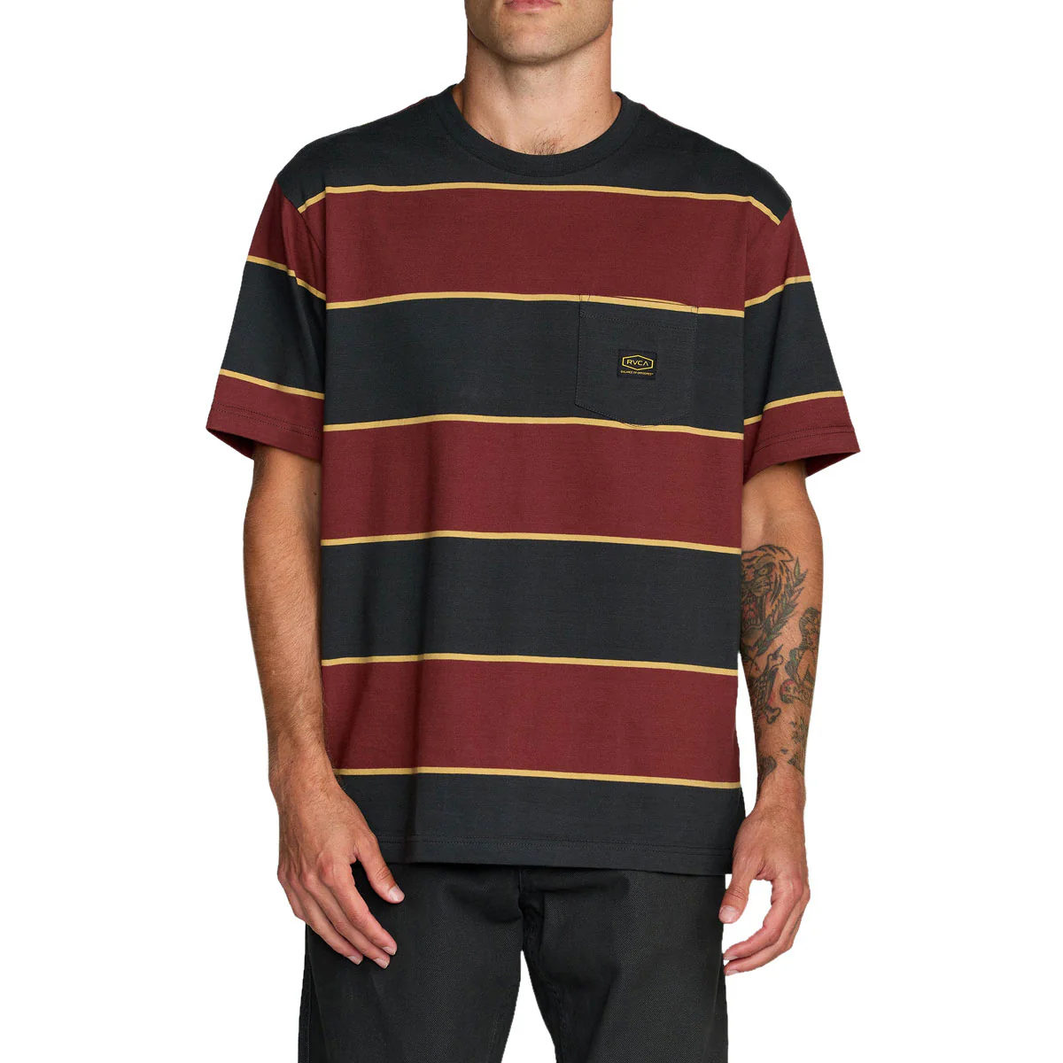 RVCA Dayshift Stripe T-Shirt - Pirate Black - Image 2