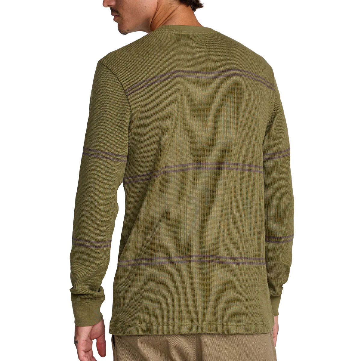 RVCA Dayshift Thermal Stripe Long Sleeve Shirt - Olive - Image 2