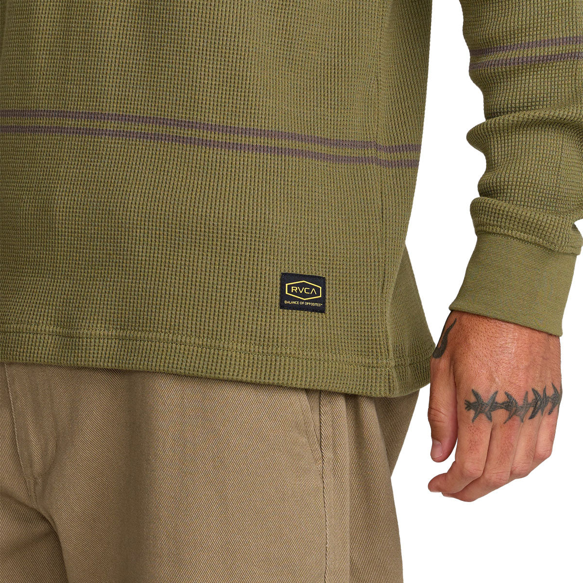 RVCA Dayshift Thermal Stripe Long Sleeve Shirt - Olive - Image 3