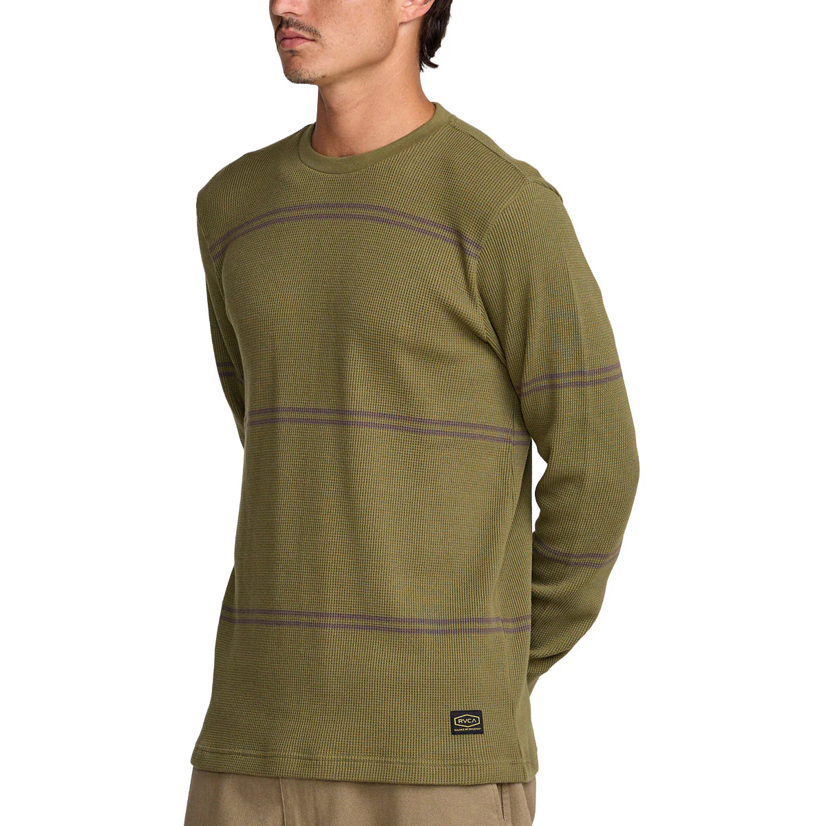 RVCA Dayshift Thermal Stripe Long Sleeve Shirt - Olive - Image 4
