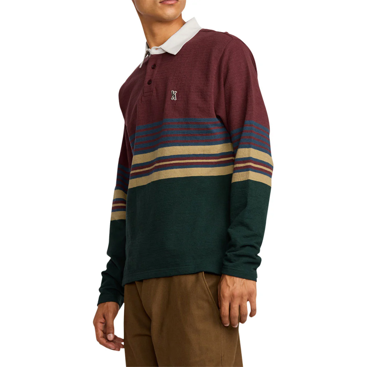 RVCA Harbor Long Sleeve Polo Shirt - Red Earth - Image 3