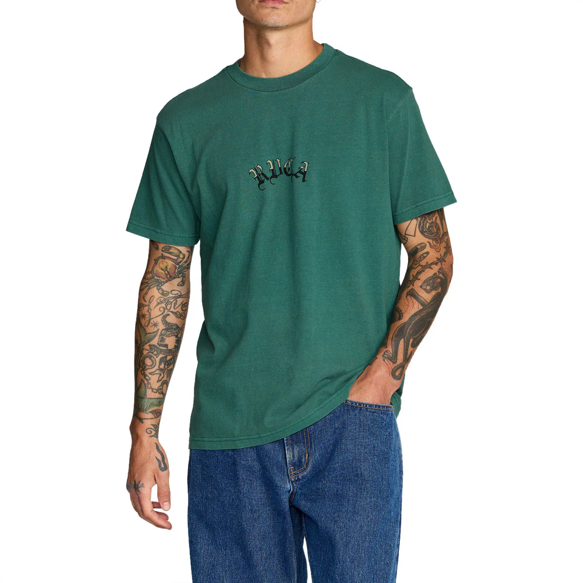 RVCA Olde RVCA T-Shirt - Grass Green - Image 2