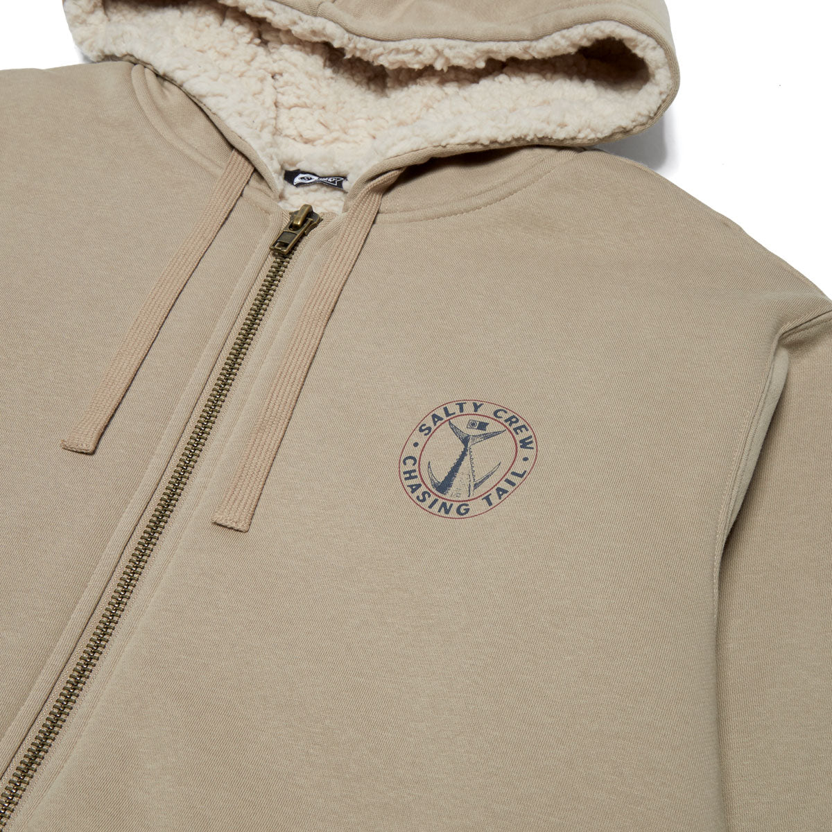 Salty Crew Coastal Sherpa Zip Up Hoodie - Khaki - Image 3