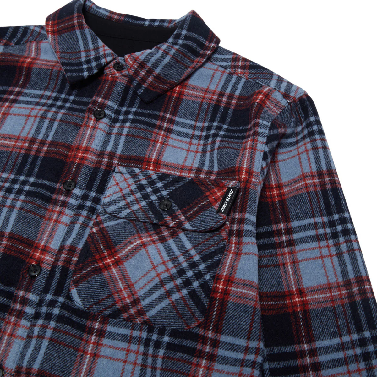 Santa Cruz Classic Long Sleeve Flannel Shirt - Blue Plaid - Image 3