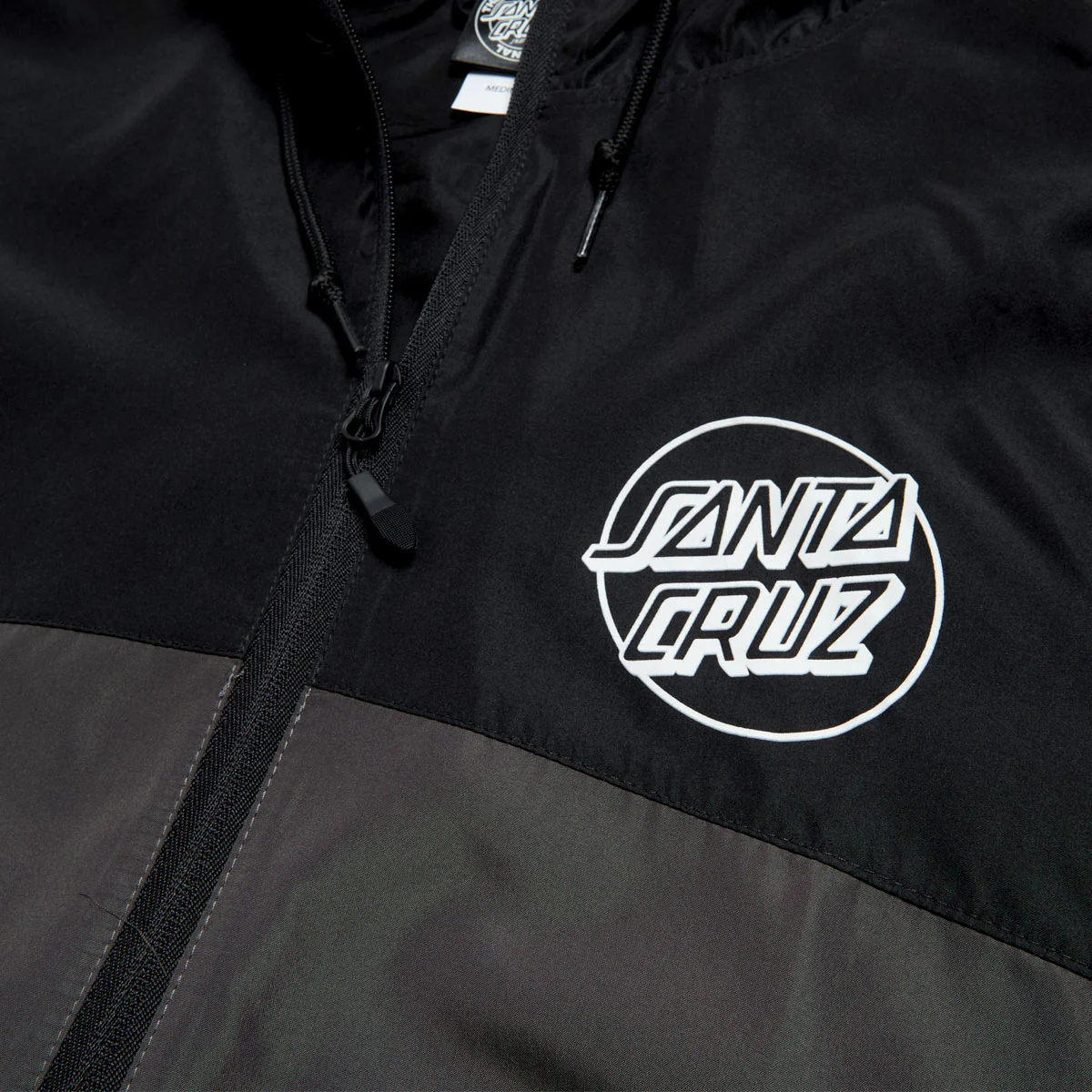 Santa Cruz Opus Dot Chest Hooded Windbreaker Jacket - Black/Graphite - Image 3