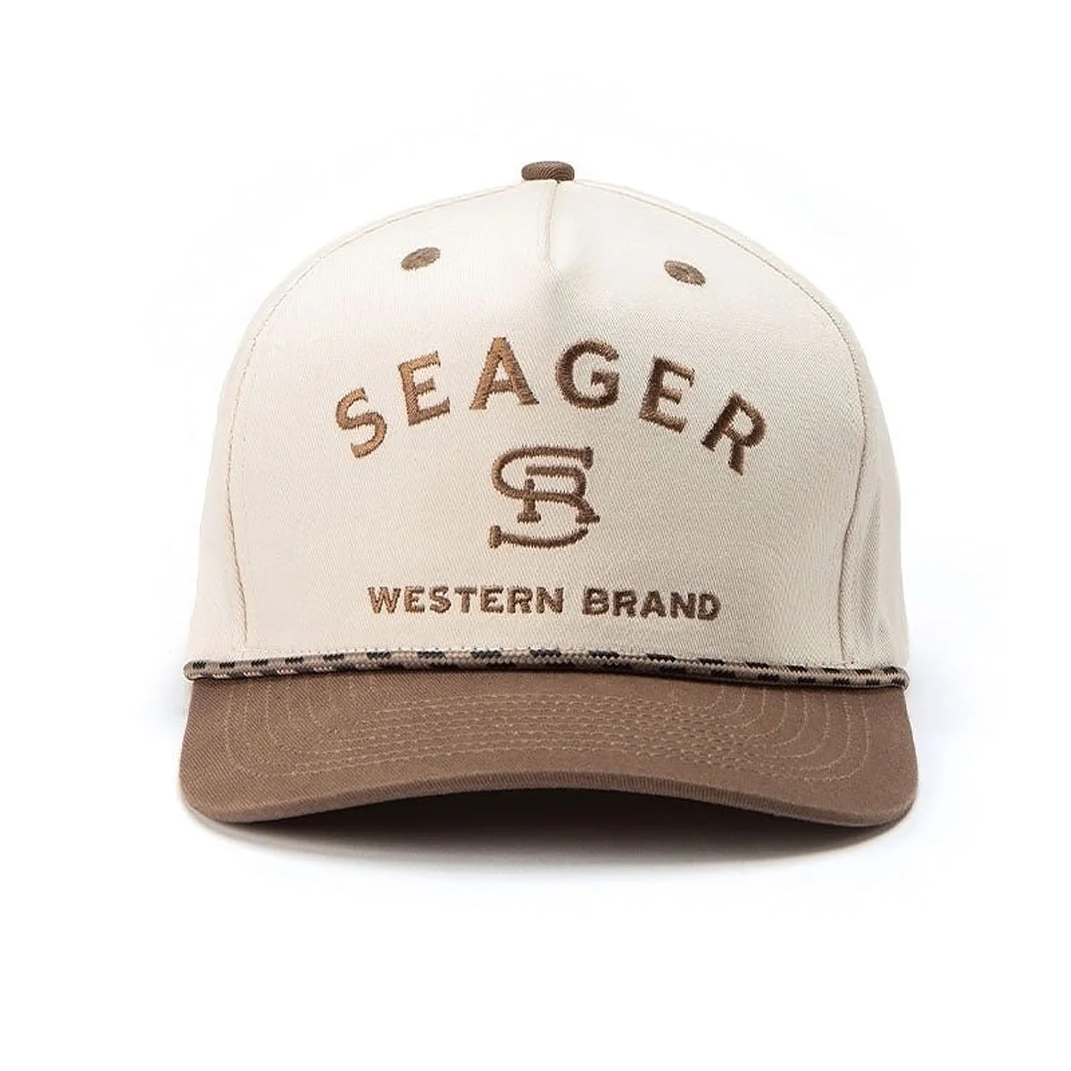 Seager Branded Snapback Hat - Cream/Brown - Image 3