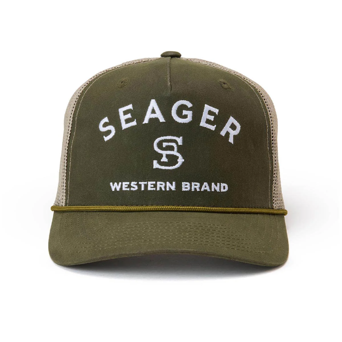 Seager Branded Trucker Snapback Hat - Green Waxed Canvas - Image 3