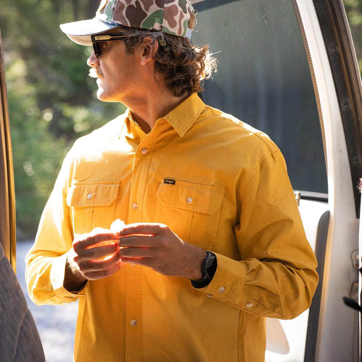 Seager Chief Long Sleeve Over Shirt - Washed Amber Gold - Image 4