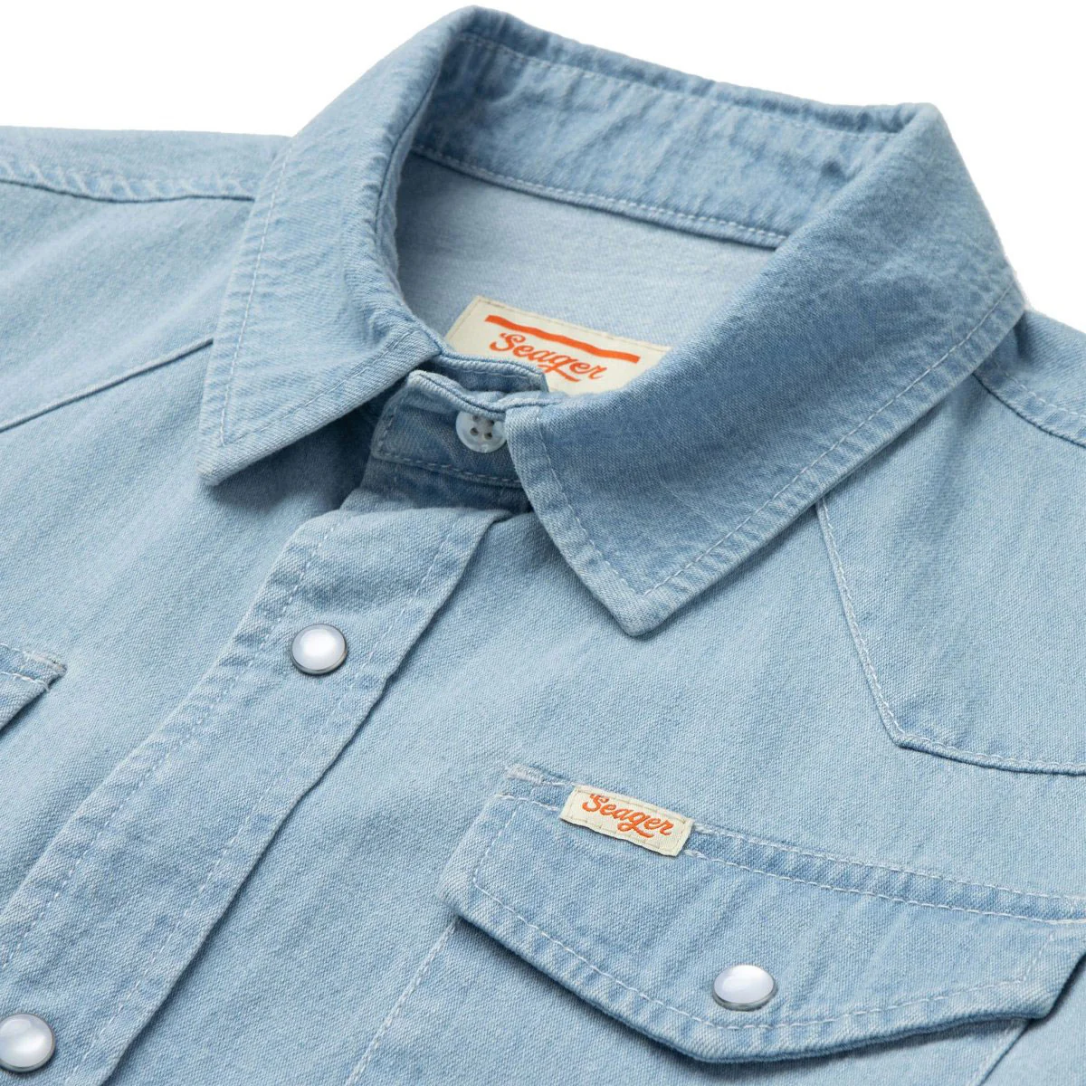 Seager Reagan Long Sleeve Pearl Snap Shirt - Light Wash - Image 2