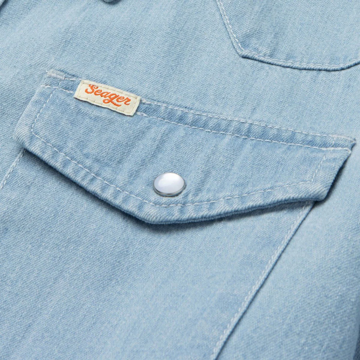 Seager Reagan Long Sleeve Pearl Snap Shirt - Light Wash - Image 3