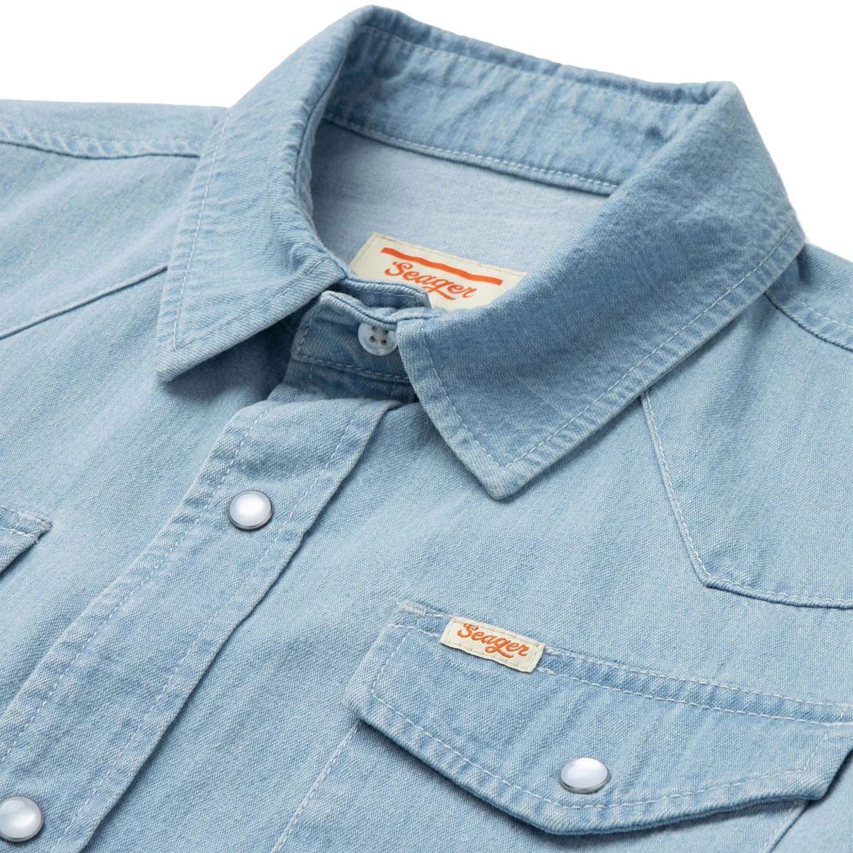 Seager Reagan Long Sleeve Pearl Snap Shirt - Light Wash - Image 2