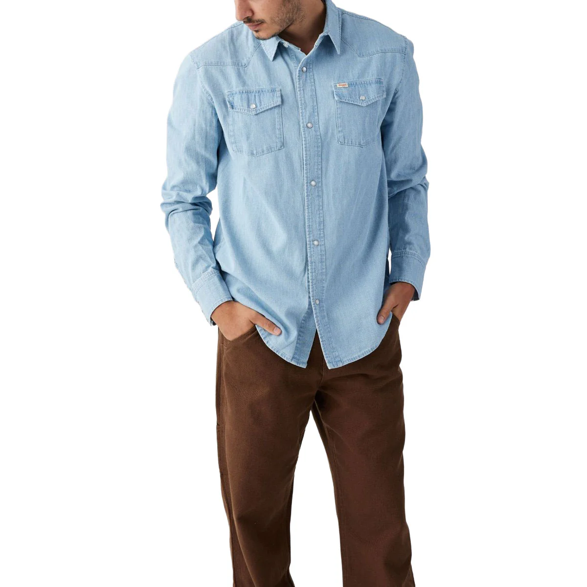 Seager Reagan Long Sleeve Pearl Snap Shirt - Light Wash - Image 4