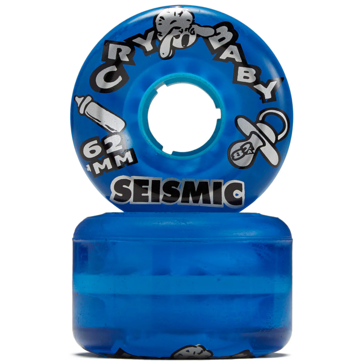 Seismic Crybaby 82a Longboard Wheels - Clear Blue - 62mm - Image 2