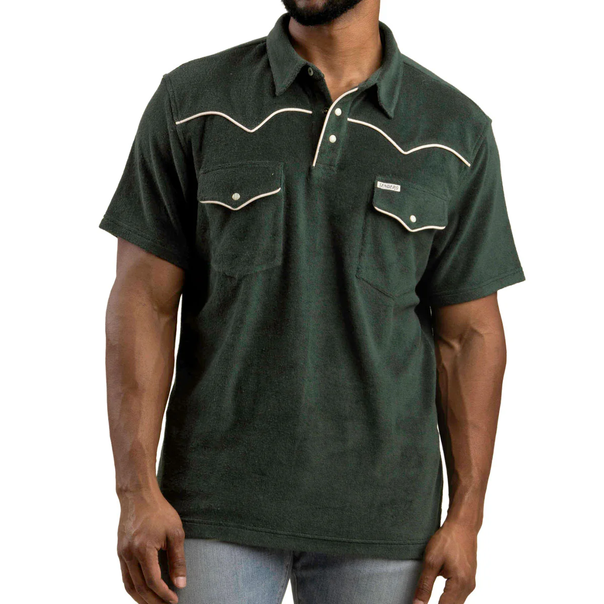 Sendero Cantina Terry Polo Shirt - Spruce Green - Image 2