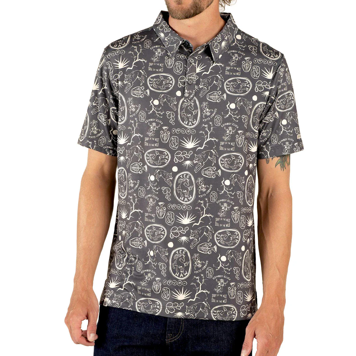 Sendero High Noon Performance Polo Shirt - Haw Yee Print Charcoal - Image 2