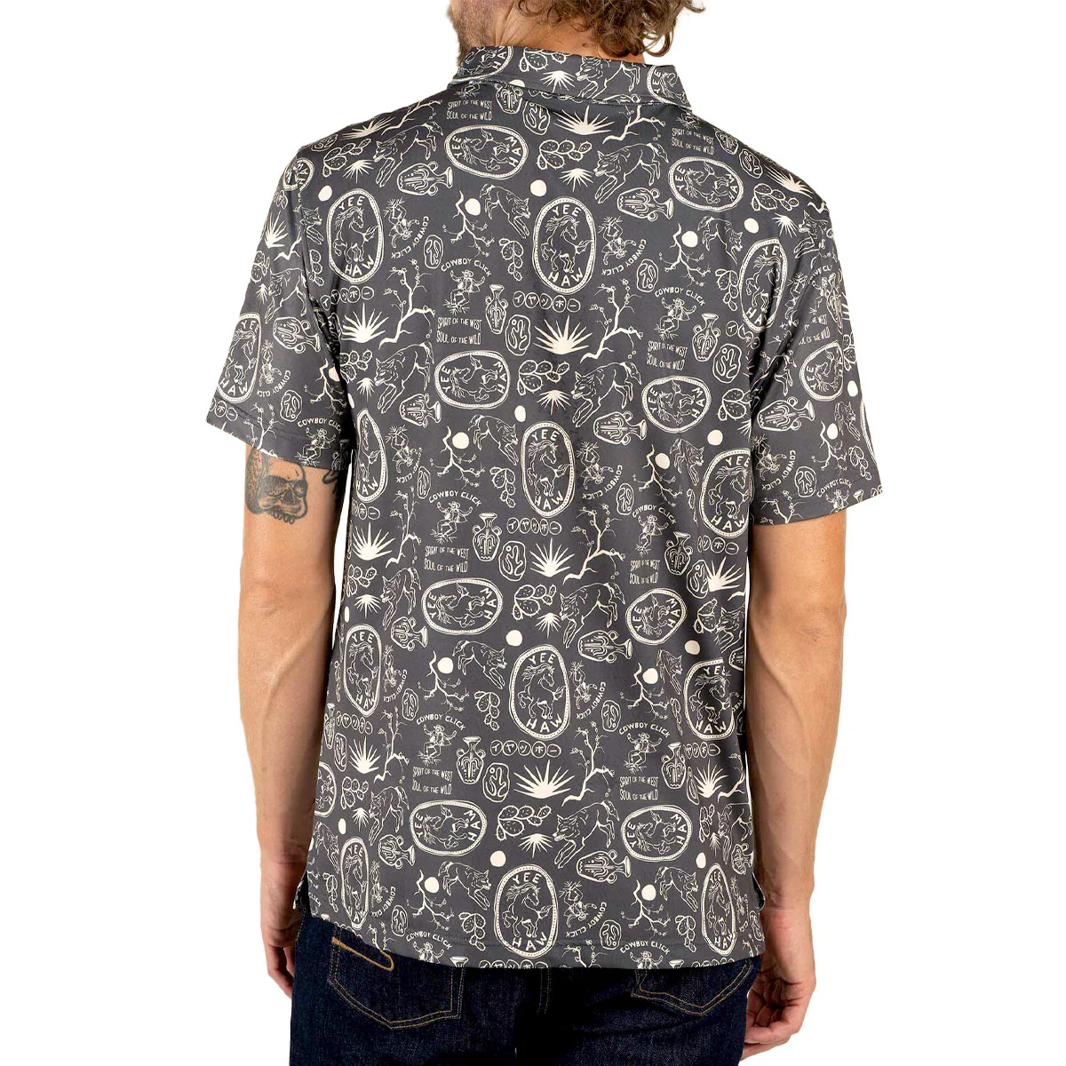 Sendero High Noon Performance Polo Shirt - Haw Yee Print Charcoal - Image 3