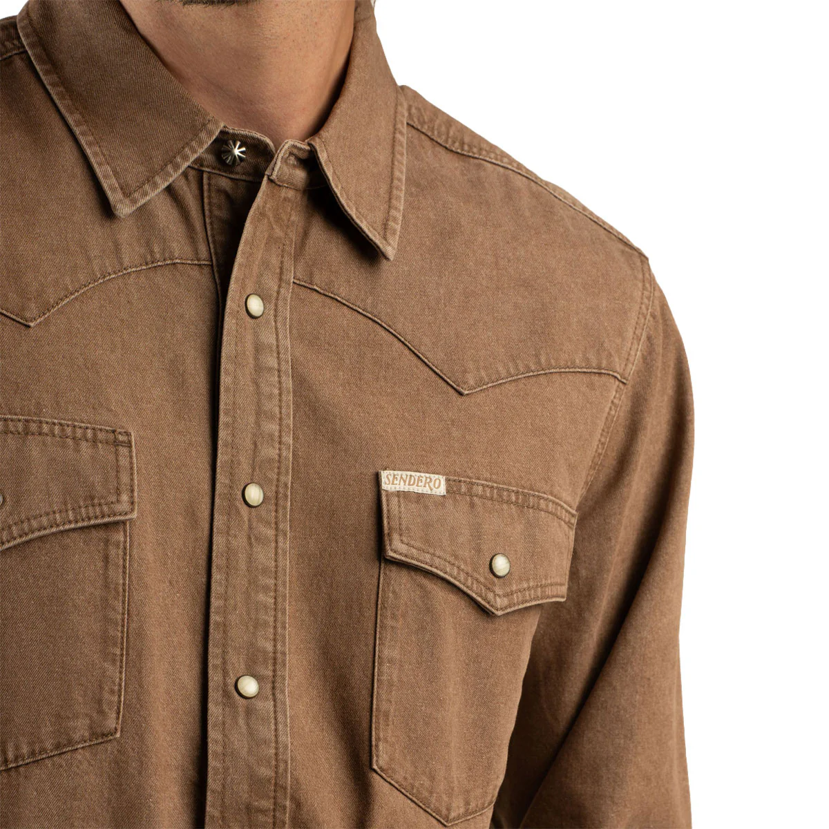 Sendero The Wyatt Pearl Snap Long Sleeve Shirt - Faded Brown - Image 3
