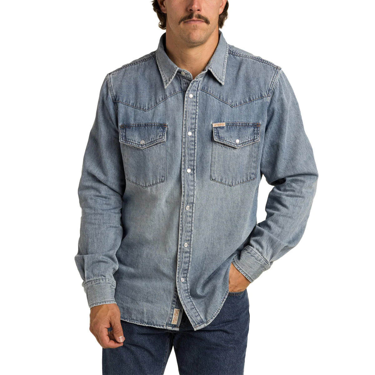 Sendero The Wyatt Pearl Snap Long Sleeve Shirt - Vintage Denim - Image 4