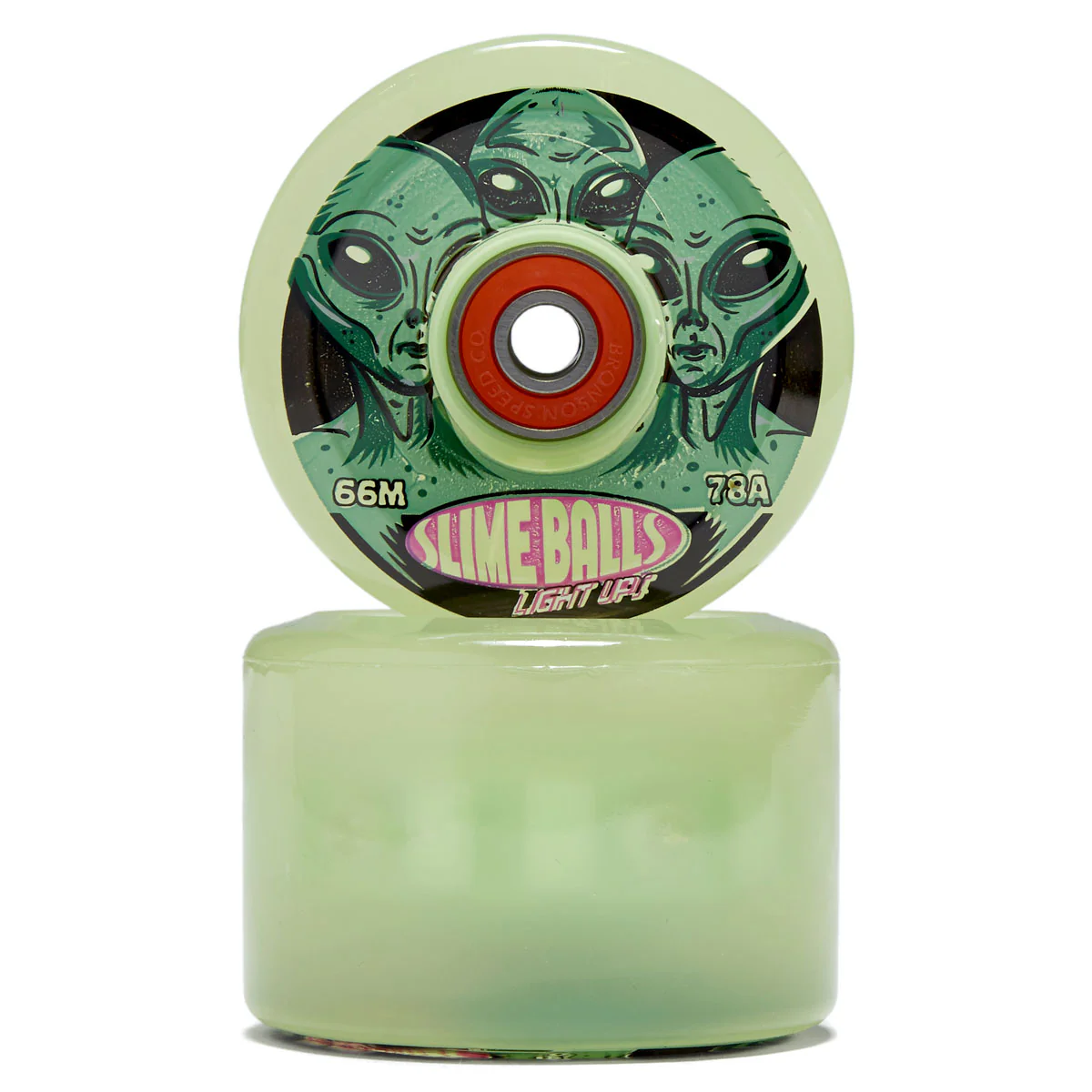 Slime Balls Friends of Planet 9 Light Ups OG Slime 78a Skateboard Wheels - Glow In The Dark - 66mm - Image 2