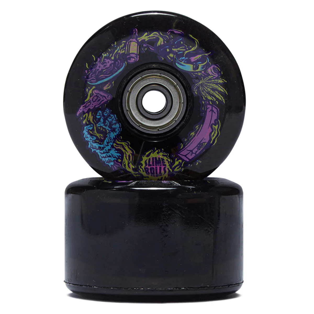 Slime Balls Neon Vomit Limited Edition Light Ups OG Slime 78a Skateboard Wheels - Black - 60mm - Image 2