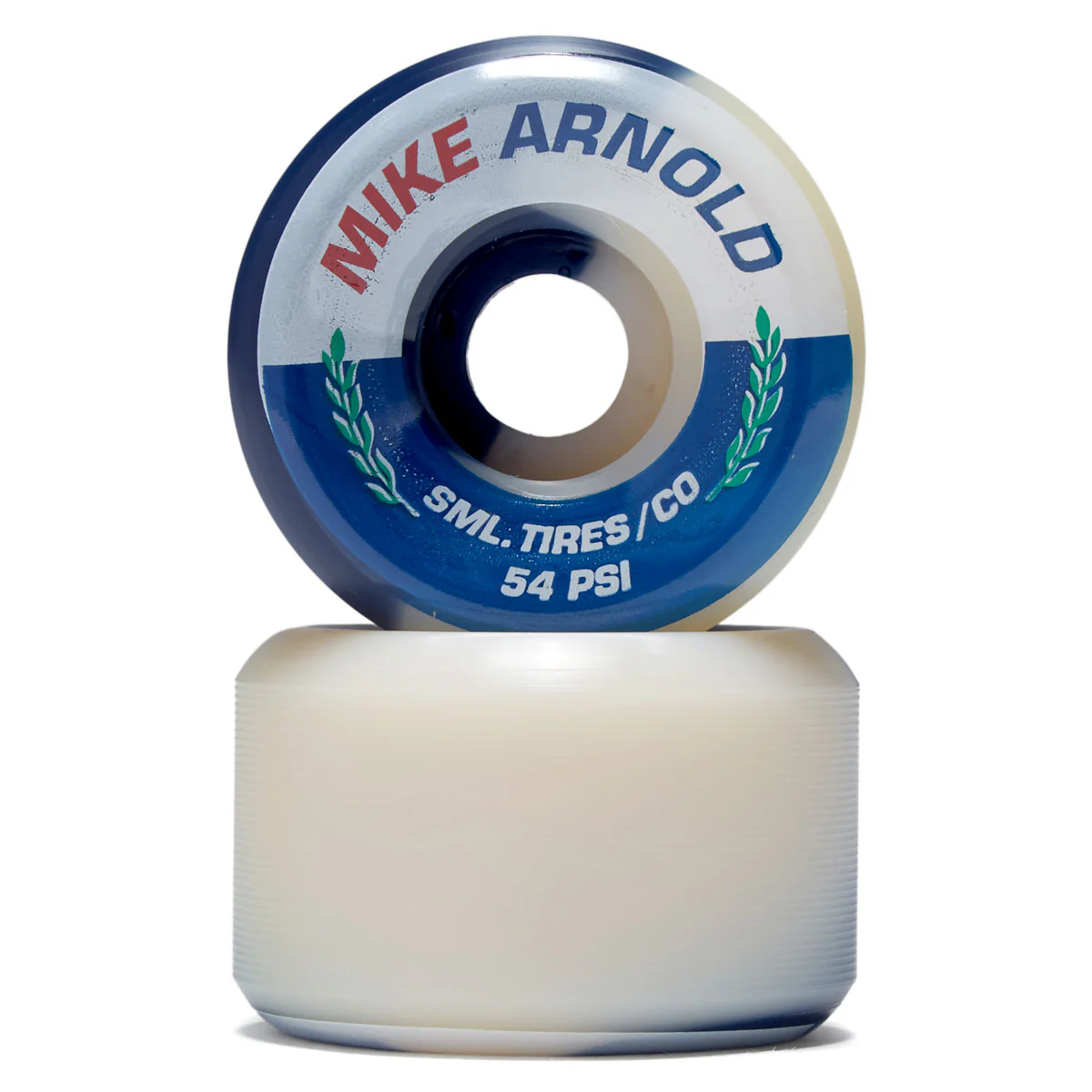 SML Street Tires Mike Arnold 99a XL V-Cut Skateboard Wheels - Natural/Blue Split Urethane - 54mm - Image 2