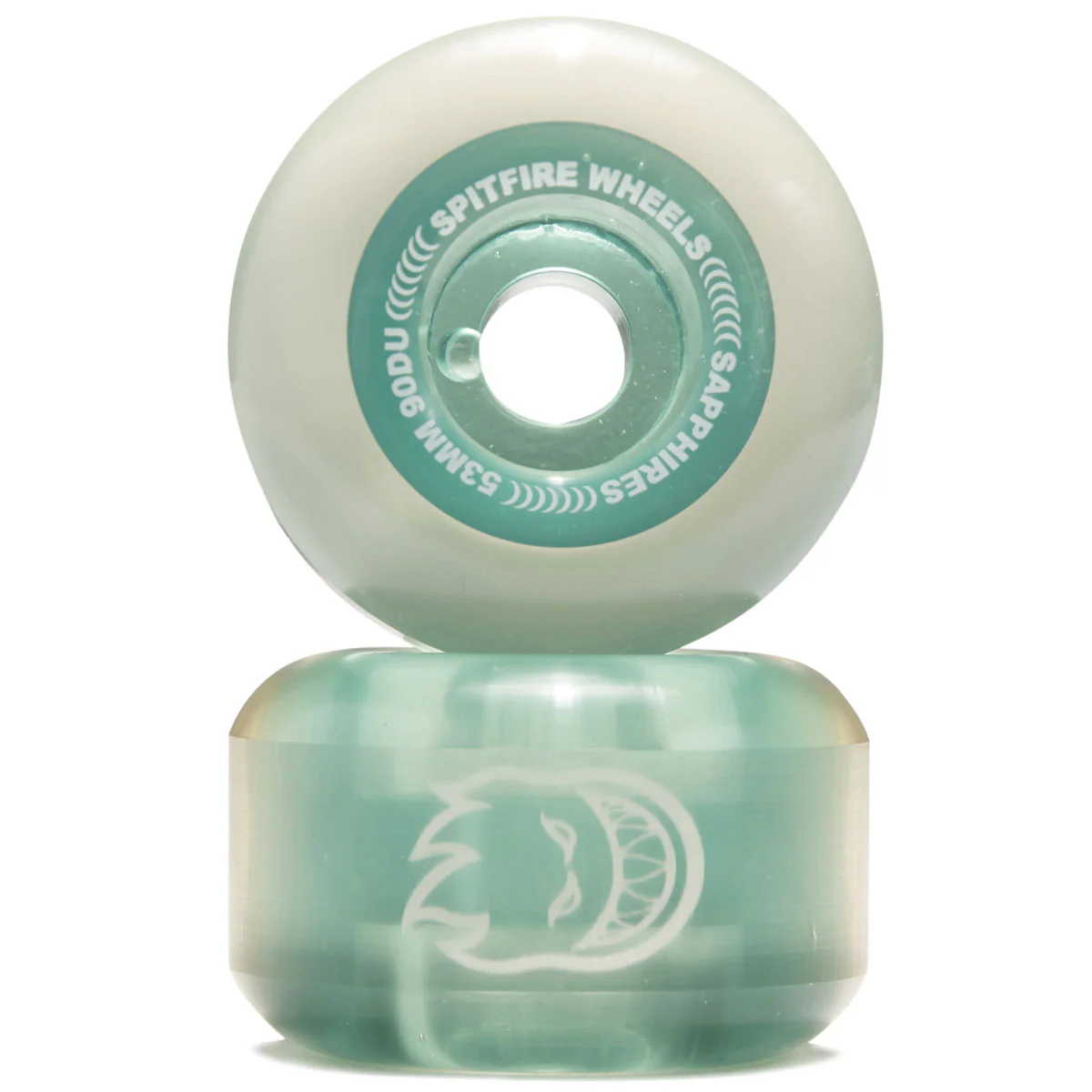 Spitfire 90d Sapphires Skateboard Wheels - Clear Green - 53mm - Image 2