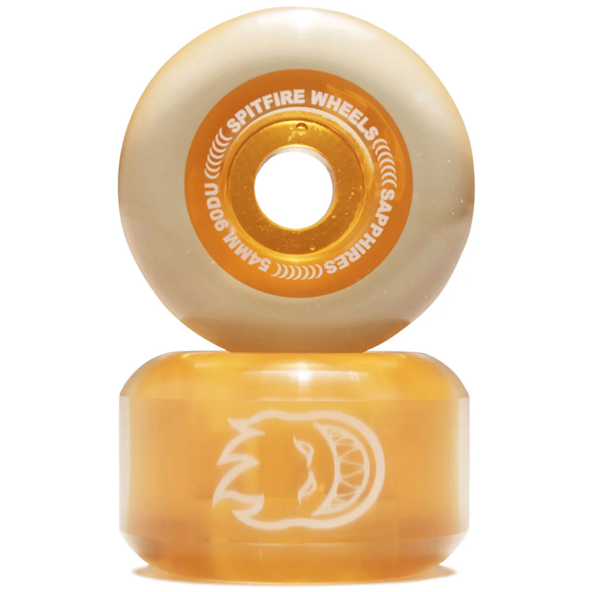Spitfire 90d Sapphires Skateboard Wheels - Clear Orange - 54mm - Image 2