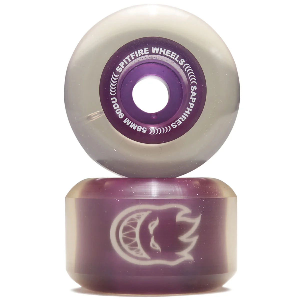 Spitfire 90d Sapphires Skateboard Wheels - Clear Purple - 58mm - Image 2
