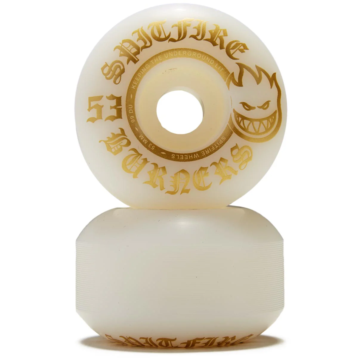 Spitfire 99du Burner Skateboard Wheels - White/Gold - 53mm - Image 2