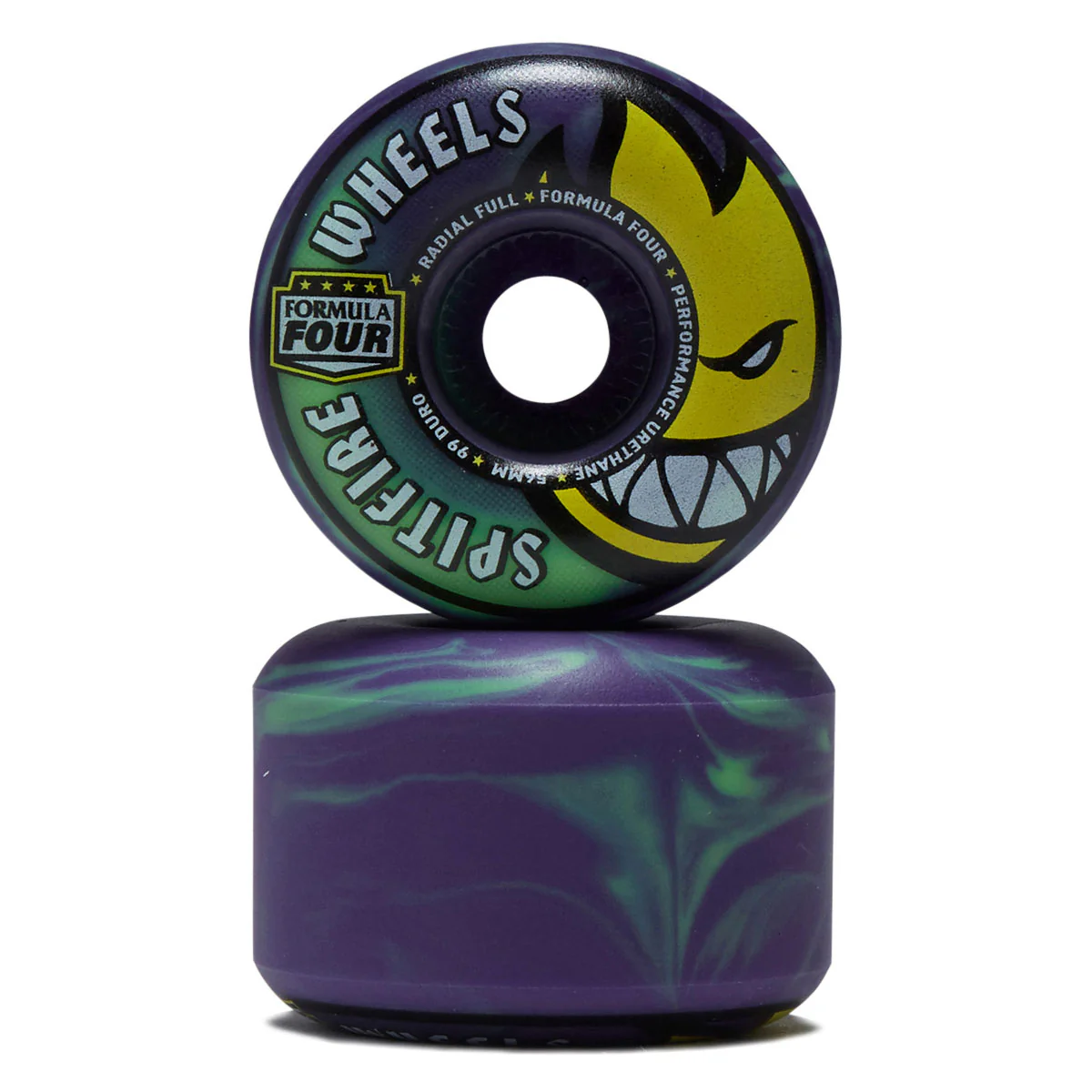 Spitfire Team Colors F4 99 Radial Full Skateboard Wheels - Neon Green/Purple - 56mm - Image 2