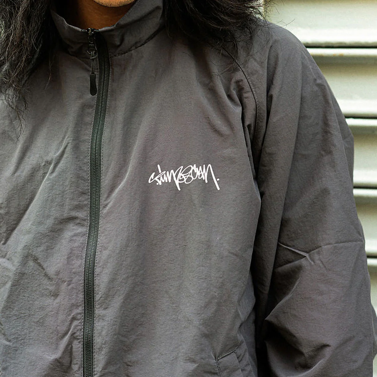 Timescan Script Logo Windbreaker Jacket - Dark Grey - Image 4