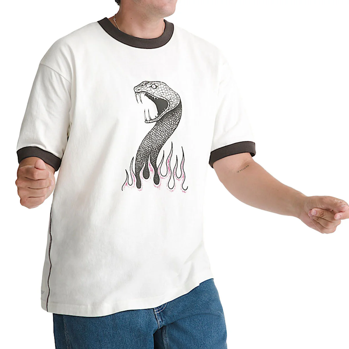Vans Skate Mike G Snake Flame Ringer T-Shirt - Marshmallow - Image 2
