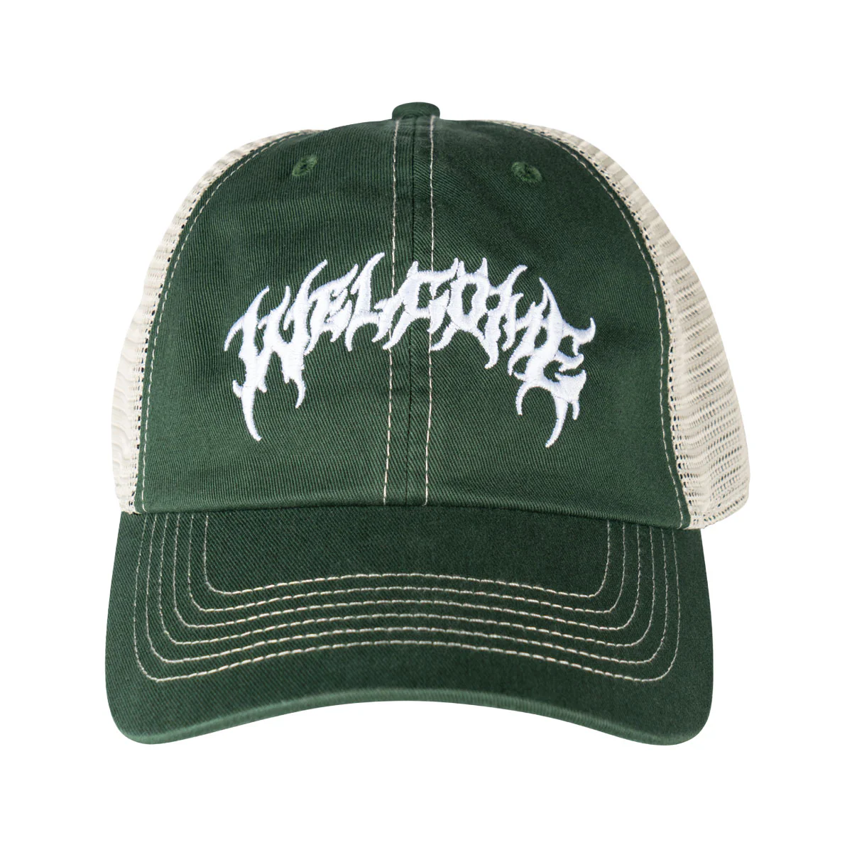 Welcome Barb Contrast Stitch Trucker Hat - Green - Image 3