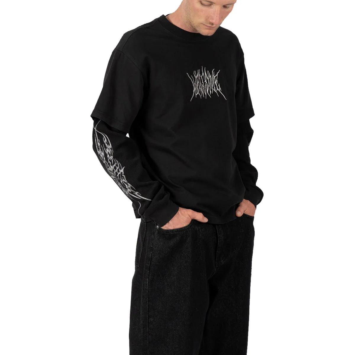 Welcome Caste Layered Long Sleeve Knit T-Shirt - Black/Grey - Image 4