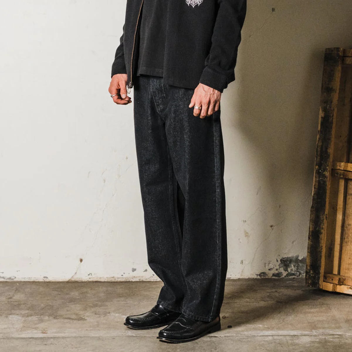 Welcome Immortal Loose Straight Denim Jeans - Washed Black - Image 5