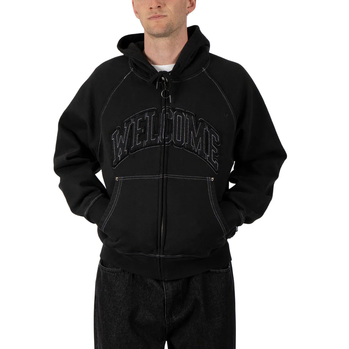 Welcome Kellen Cropped Stud Zip Hoodie - Black/White - Image 2