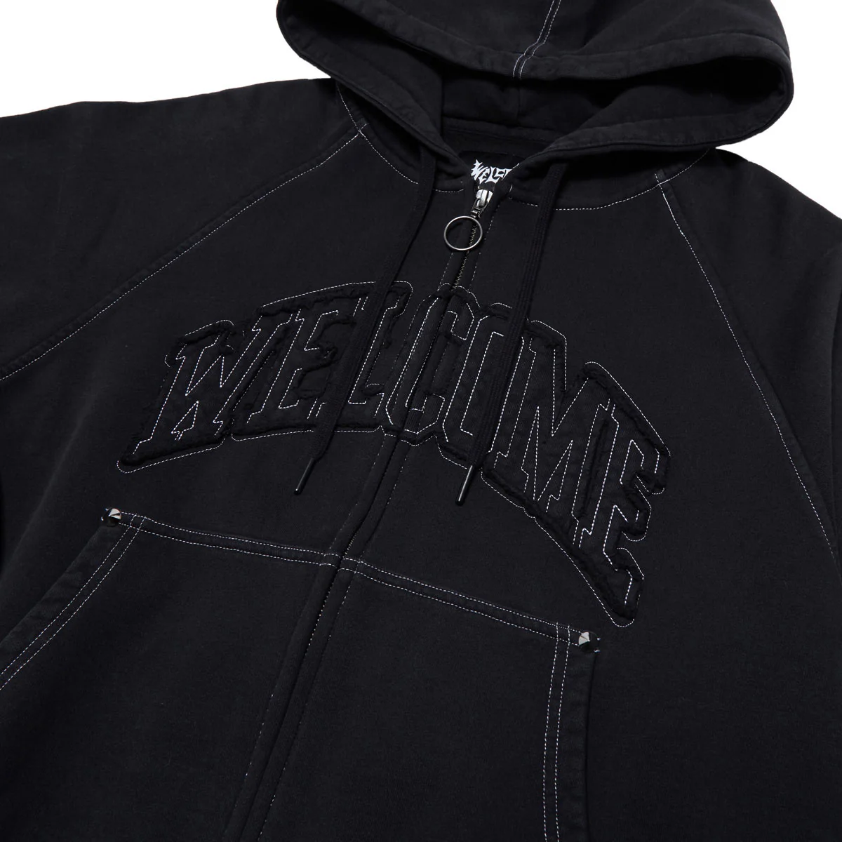 Welcome Kellen Cropped Stud Zip Hoodie - Black/White - Image 4