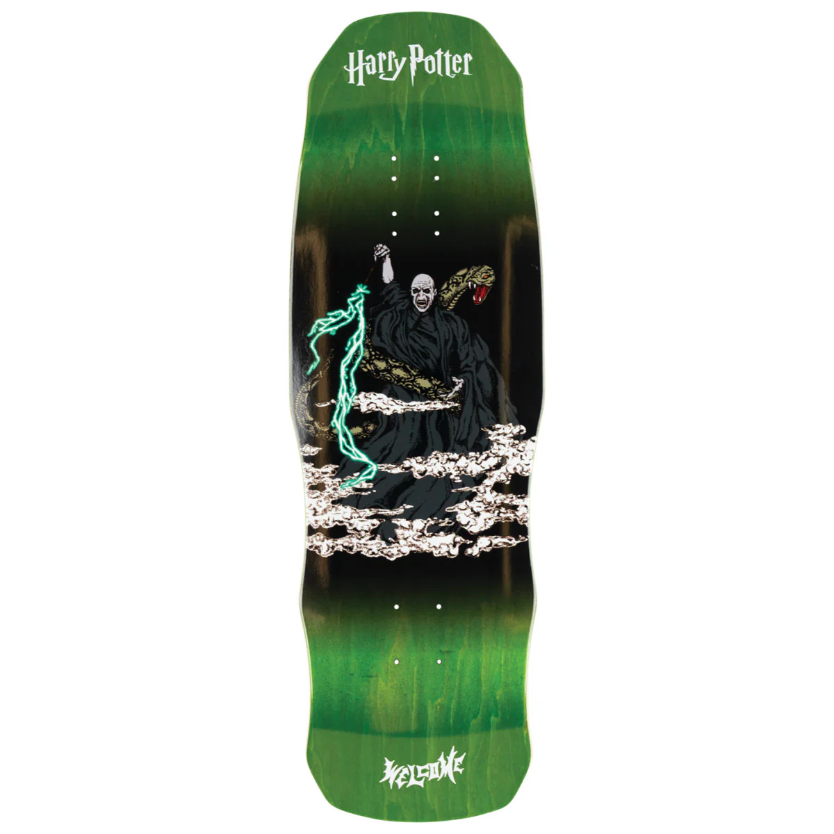 Welcome x Harry Potter Voldemort On A Dark Lord Skateboard Deck - Dark Green Stain - 9.75"